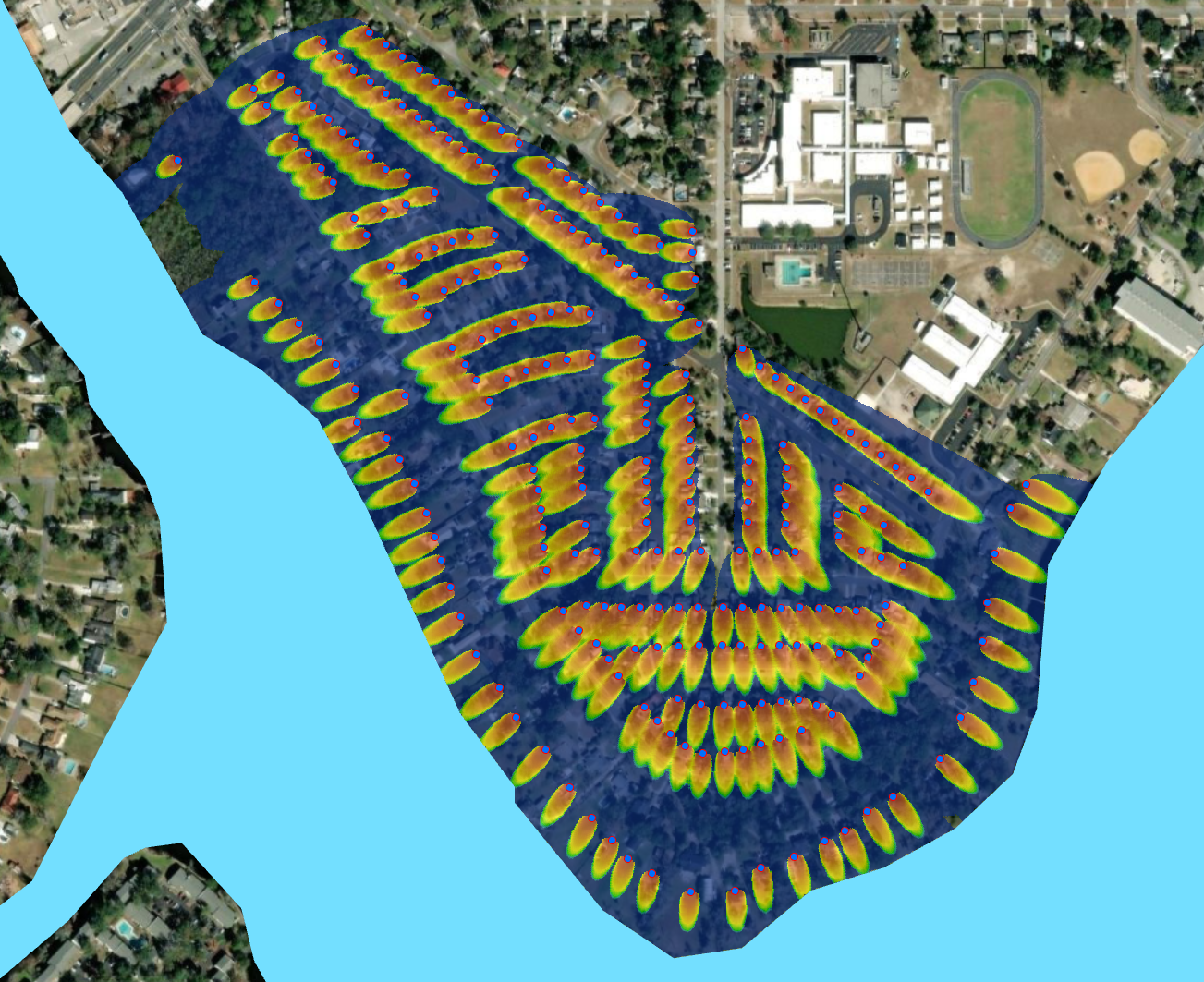 A satellite image of a city Description automatically generated